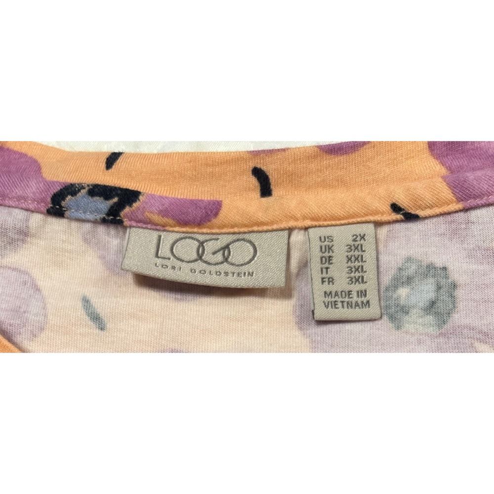 LOGO Lori Goldstein 2X Floral Print Ruffle Sleeve Knit Top Blouse - Picture 3 of 5